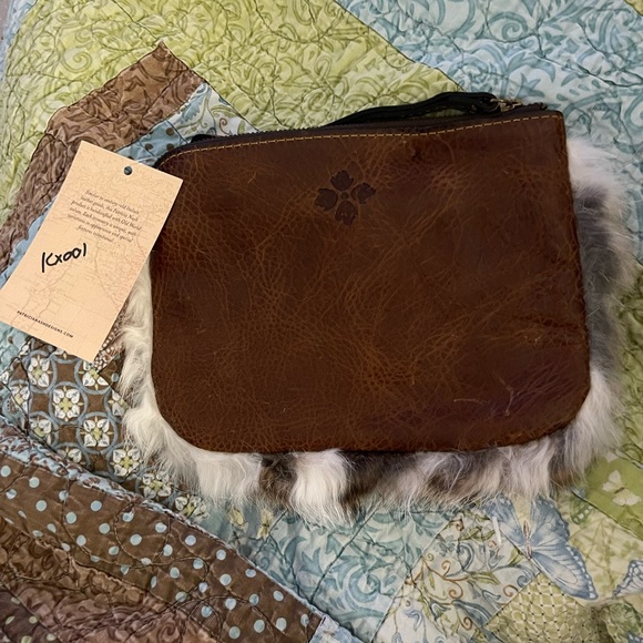 Patricia Nash Genuine Rabbit Fur & Leather Clutch Wristlet NWT